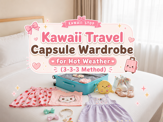 Kawaii Travel Capsule Wardrobe for Hot Weather (3-3-3 Method) - 3-3-3 Method, Capsule Wardrobe Tips, Cute Travel