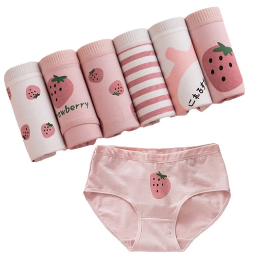 6-Pack Kawaii Strawberry Cotton Panties - Women’s Clothing & Accessories - 1