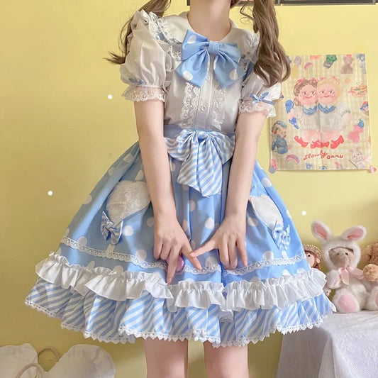 Sweet Summer Lolita JSK Dress - Japanese Bow Dots Ruffle
