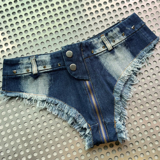 Ultra-Low Waist Open Crotch Denim Hot Shorts - Shorts - Shorts - 5