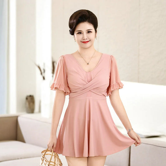 Conservative Dress-Style One-Piece Swimsuit Plus Size - All Dresses - Swimsuit / Bikini / One-Piece Swimwear - 2