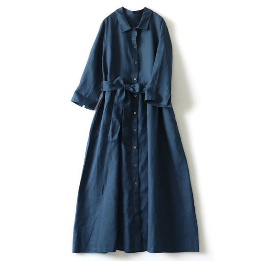 Artistic Cotton Linen Shirt Dress - All Dresses - Midi Dress - 1