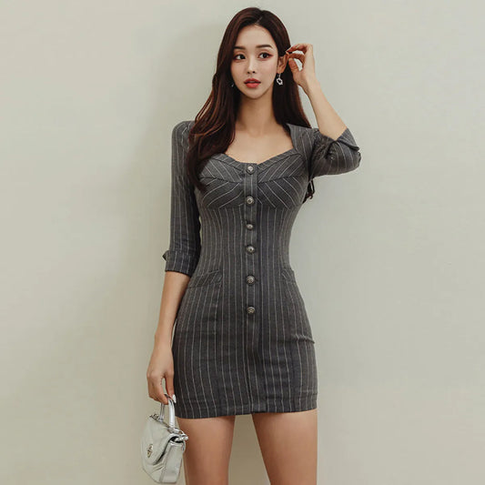 K-Style Square Neck Striped Slim Jumpsuit - Women’s Clothing & Accessories - Sets / Co-ords - 2