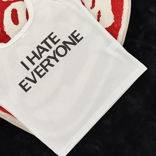 Harajuku Vintage Tank Top: 'I Hate Everyone' Print