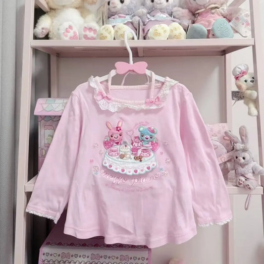 Pink Kawaii Cartoon Lace Stitch Long Sleeve T-Shirt - T-Shirts - T-Shirt - 2