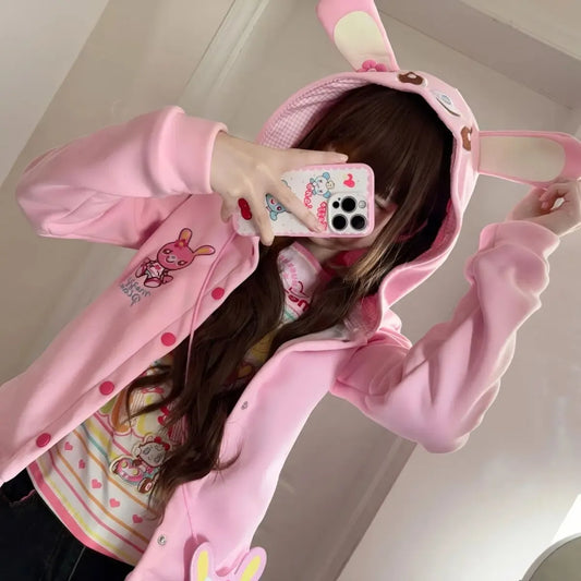 Harajuku Sweet Cartoon Print Zip-Up Hoodie - Women’s - Hoodie - 6