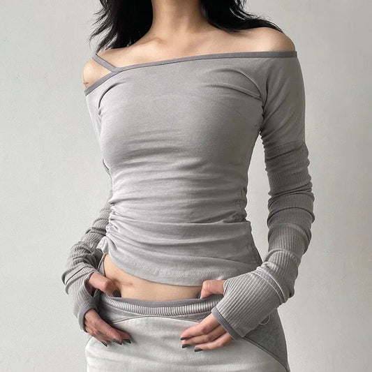 Urban Chic Off-Shoulder Top – Modern Cutout Long Sleeve Shirt
