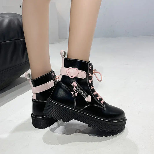 Platform Black & Pink High-Top Boots
