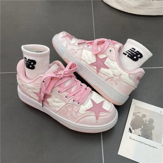 Y2K Pink Flat Fashion Sneakers for Women - Kawaii Stop - 
