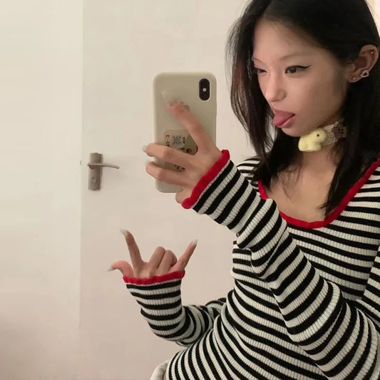 Japanese Y2K Knitted Striped Top
