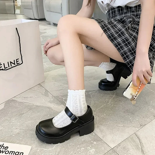 Japanese Platform Mary Jane Heels - Faux Leather Cosplay Shoes