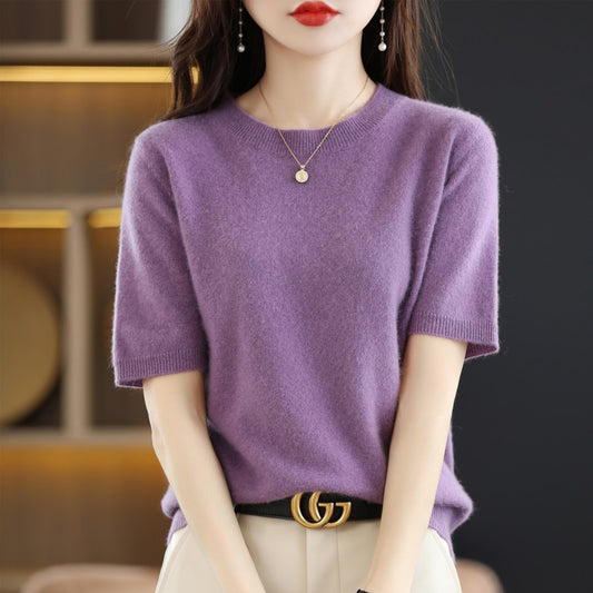 Short Sleeve Summer Sweater - Kawaii Stop - Autumn, Blouses &amp; Shirts, Half Sleeve, Knitted Sweater, Korean Fashion, Loose, Pullover, Round Neck, Short Sleeve, Spring, Summer, Sweaters, T Shirt, Thin, Tops &amp; Tees, Women's, Women's Clothing &amp; Accessories