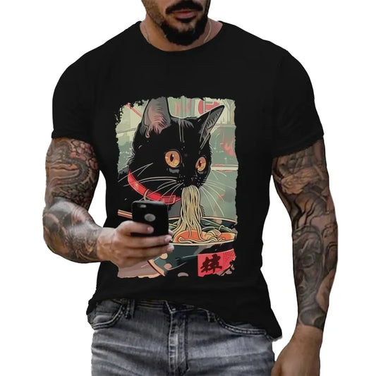 Anime Cat Ramen Graphic T-Shirt - T-Shirts - T-Shirt - 1