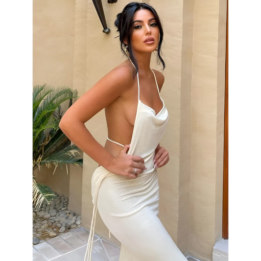 Lace Up Backless Dress - All Dresses - 1