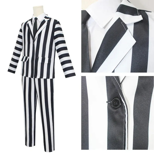 Beetlejuice Cosplay Suit – Black & White Striped Costume Set - Anime - Cosplay - 1