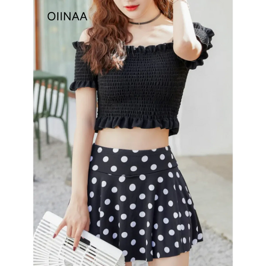 Bikini Set – Ruffled Off Shoulder High Waist Skirt - Bottoms - Swimwear - 2