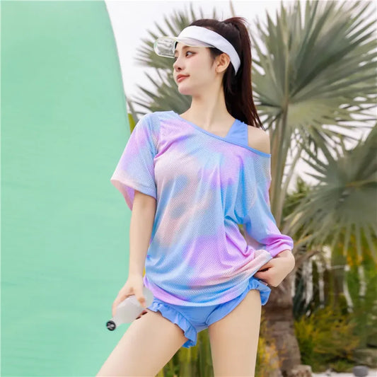 Tie Dye Three-Piece High Waisted Bikini Set - Swimsuits - Swimsuits - 6