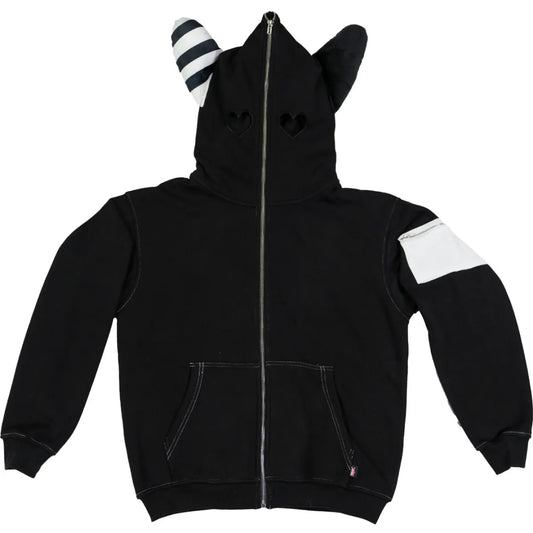 Plush Ear Bunny Hoodie – Black - Hoodies & Sweatshirts - 1
