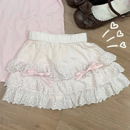 Lace Ruffle Mini Skirt – Kawaii Sweet Lolita Bow Detail - Bottoms - Short - Skirts - 7