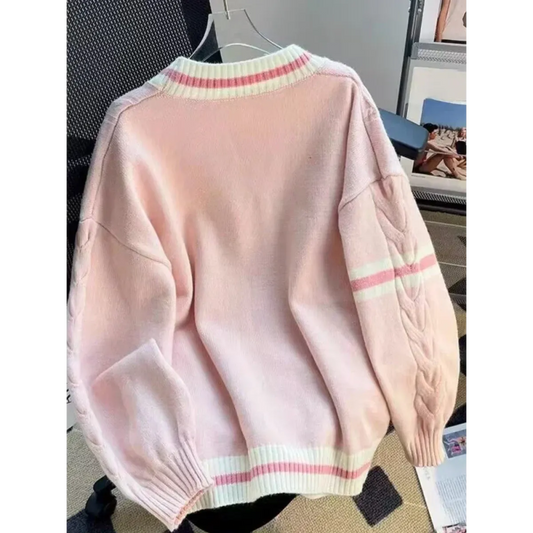 Bow Knit Cardigan – Y2K Aesthetic Contrast Trim Sweater - Sweaters - Long - V-neck - Cardigans - 2