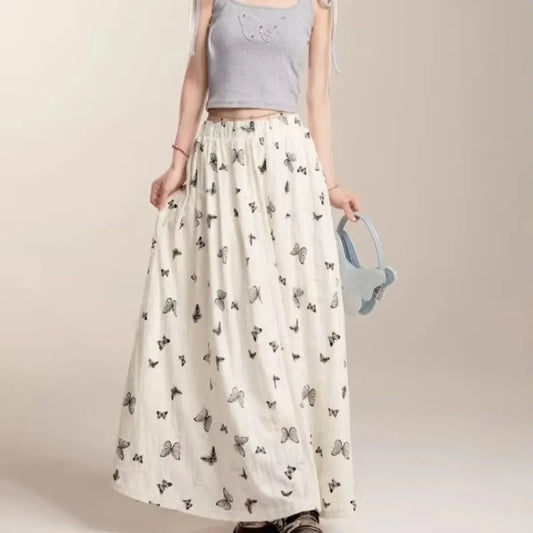 Fairycore Butterfly Print Ruffle Maxi Skirt - Bottoms - Skirts - 7
