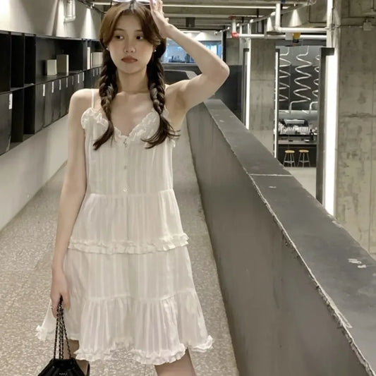 Sweet Ruffle White Camisole Dress - All Dresses - Mini Dress - 1