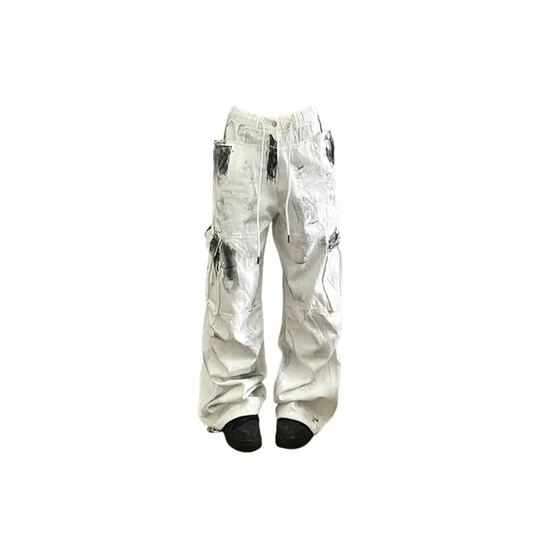 Y2K Vintage White Cargo Jeans - High Waist - Bottoms - 2