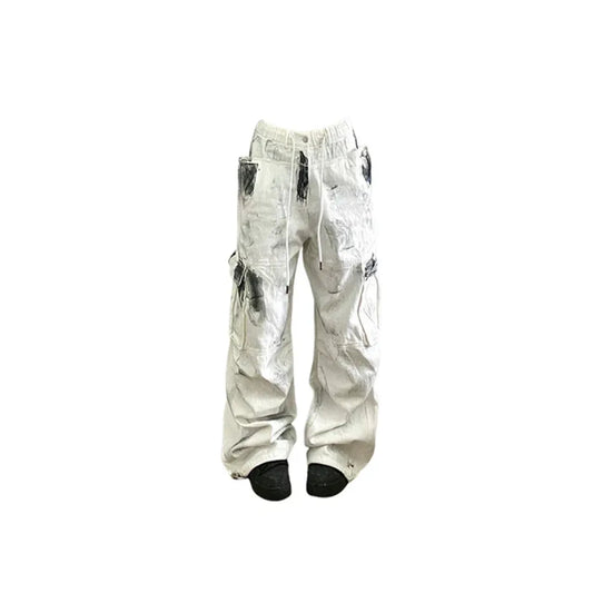 Y2K Vintage White Cargo Jeans - High Waist - Bottoms - 3