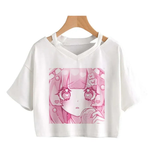 Cherry Blossom Dreams Crop Top – Sweet Manga-Inspired Pink Tee - T-Shirts - 3