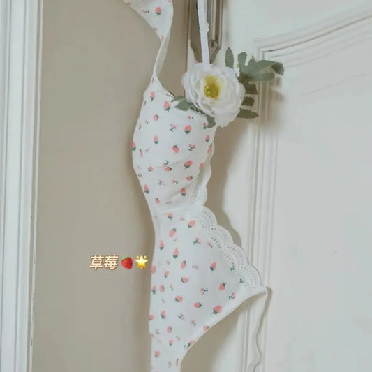 Cherry Print Lace Bra – Seamless Wire-Free Breathable Lingerie - Women’s Clothing & Accessories - Bra - 5