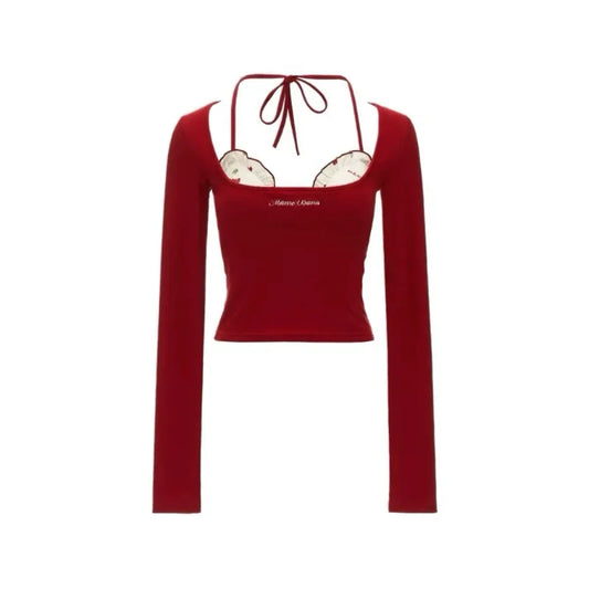 Coquette Balletcore Crop Top – 2000s Aesthetic Two-Piece Tee - T-Shirts - Long - Crop Tops - 1