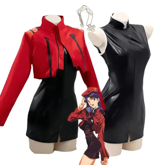 Misato Katsuragi EVA Cosplay Set – Red Jacket & Black Dress Costume - All Dresses - Sets - 1