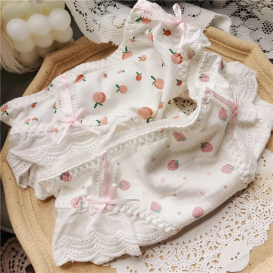 Cotton Lace Low Waist Panties with Fruit Print & Bows – Kawaii Lingerie - Women’s Clothing & Accessories - Lingerie - 1