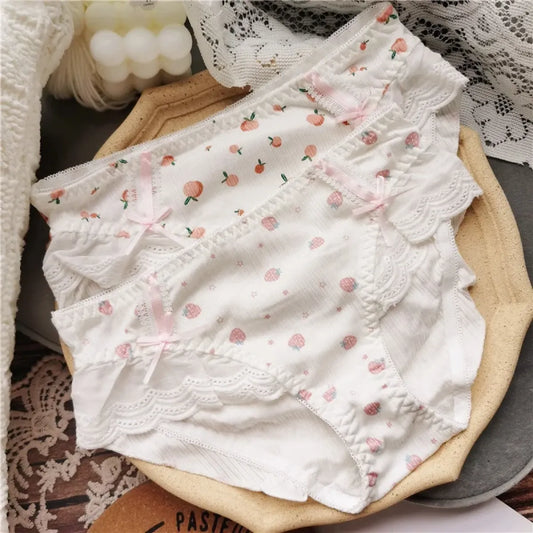 Cotton Lace Low Waist Panties with Fruit Print & Bows – Kawaii Lingerie - Women’s Clothing & Accessories - Lingerie - 2