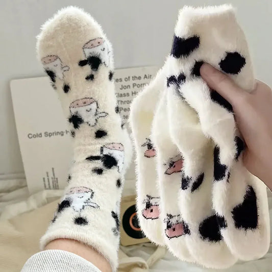 Cute Cow Mink Velvet Socks - Women’s Winter Boot Socks - Women’s Clothing & Accessories - 1
