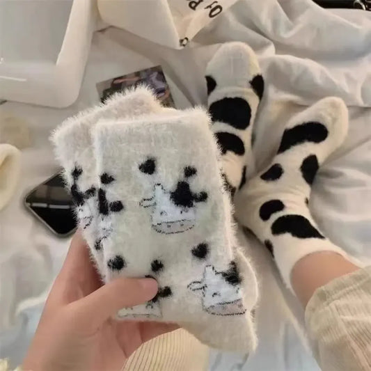 Cute Cow Mink Velvet Socks - Women’s Winter Boot Socks - Women’s Clothing & Accessories - 2