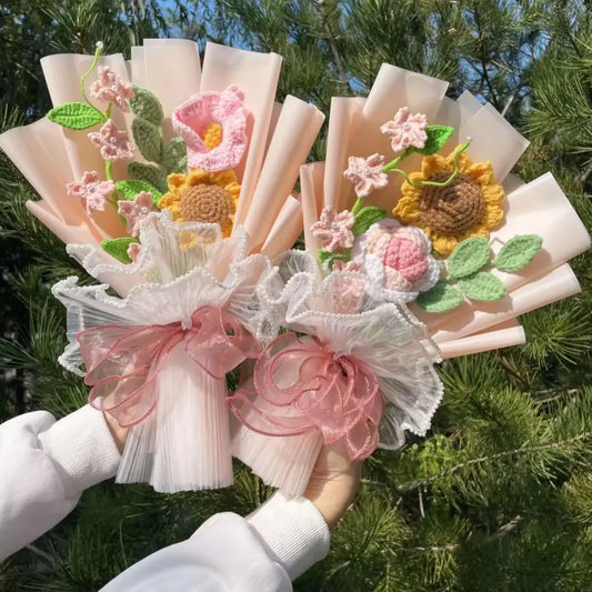 Crochet Sunflower Bouquet – Handmade Knit Gift for Birthday or Graduation - Harajuku Style - Plushie - 3