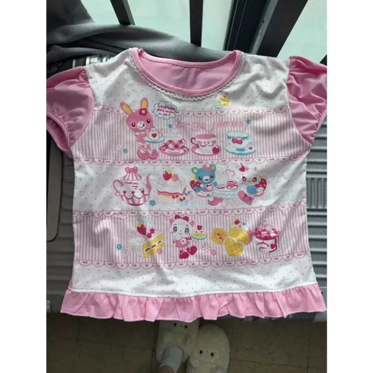 Harajuku Ruffle Cartoon Crop Tee - T-Shirts - Short - Round - Crop Tops - 7