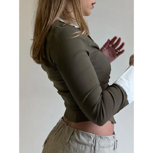 Deep V Crop Top and Hook Closures - Women’s Clothing & Accessories - Shirts & Tops - 1 - 2024