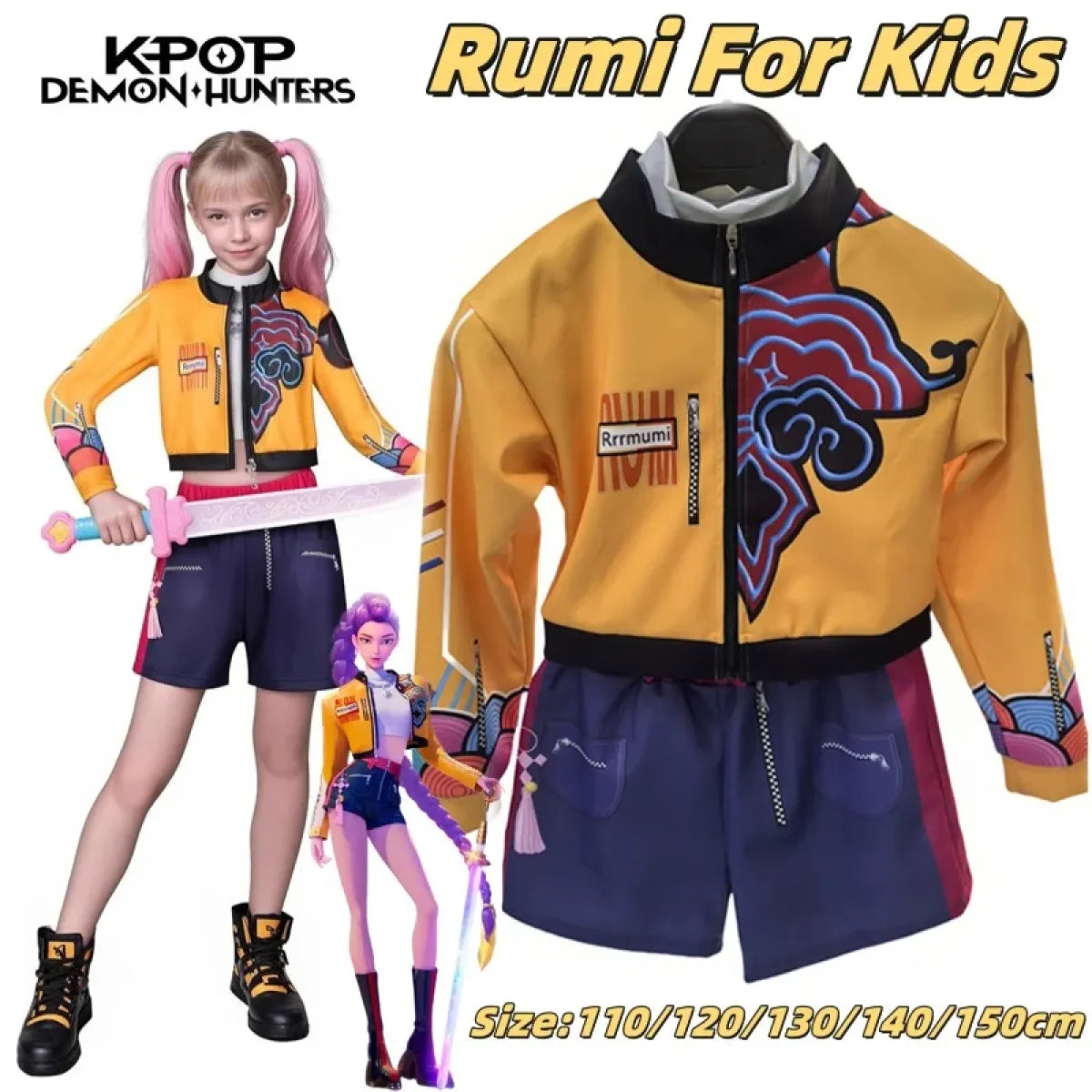 K-pop Kostuum Voor Kinderen – Rumi Cosplay Outfit – Glitterende Podiumlook – Perfect Voor Halloween, Carnaval En Feestjes – Maat 3 Tot 12 Jaar