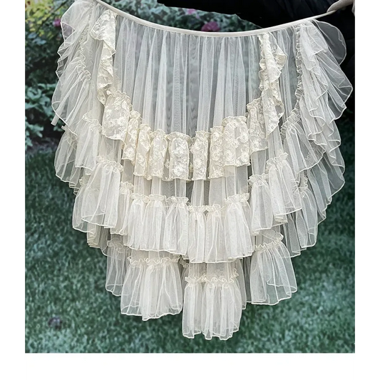 Double-Layered Waist Curtain Skirt - Asymmetrical Ruffle High-Low Cover-Up - Bottoms - 7