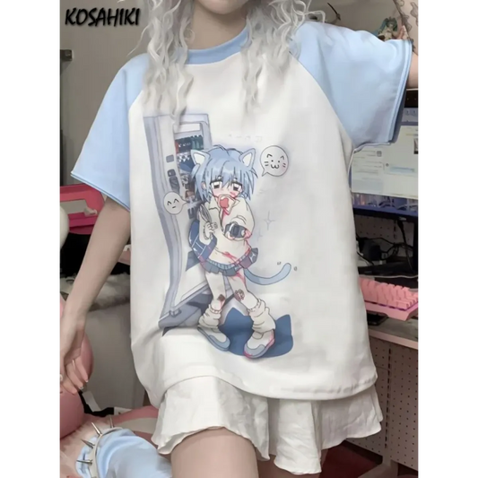 Dreamy Detachable Sleeve Tee – Kawaii Cat & Anime Harajuku Style Top - T-Shirts - Long - Round - 2