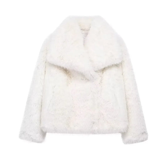 Cropped Faux Fur Snap-Front Jacket - Women’s Clothing & Accessories - Jacket - 13
