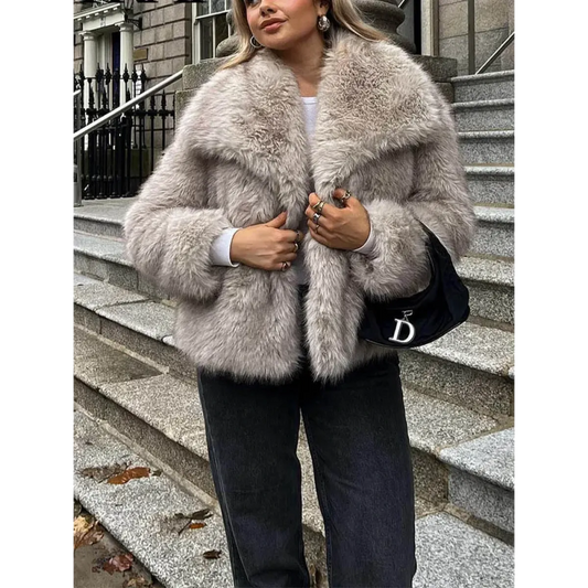 Cropped Faux Fur Snap-Front Jacket - Women’s Clothing & Accessories - Jacket - 2