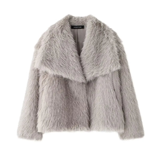 Cropped Faux Fur Snap-Front Jacket - Women’s Clothing & Accessories - Jacket - 1