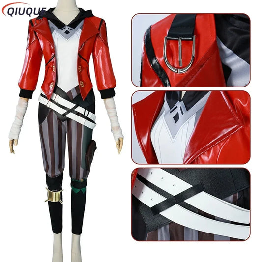 Vi Arcane Cosplay Costume Set with Red Faux Leather Jacket - Women’s Clothing & Accessories - Cosplay - 2