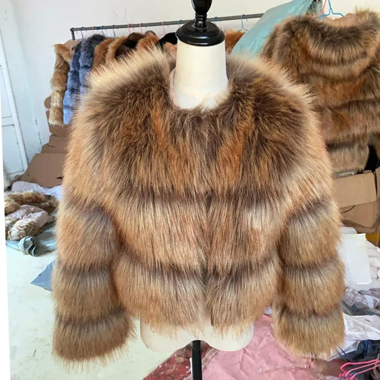 HOOOFUR Faux Raccoon Fur Winter Coat - Harajuku Style - Coat - 1