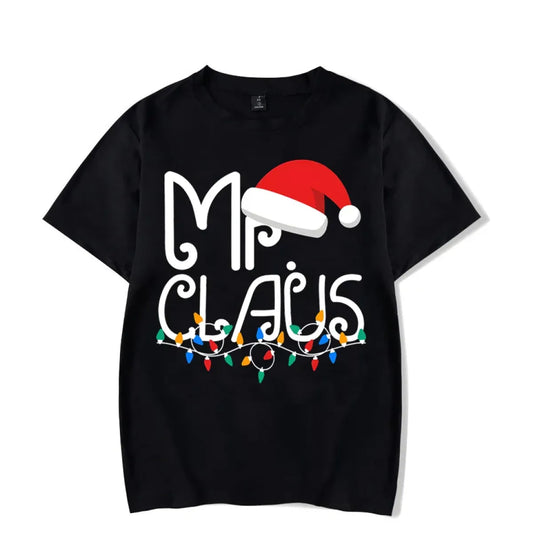 Mr. Claus Christmas T-Shirt - Festive Holiday Lights Graphic Tee - T-Shirts - Short - Crew - Men’s T-Shirts - 1