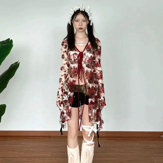 Floral Fairycore Flare Sleeve Blouse - Women’s Clothing & Accessories - Shirts & Blouses - 1