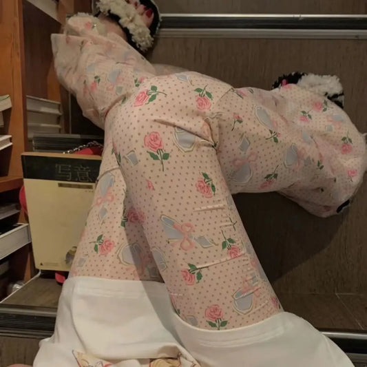 Y2K Floral Flare Pants with High Waist - Bottoms - Pants - 7